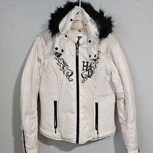 Harley Davidson Cream faux-fur trim puffer jacket
